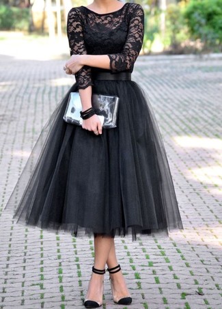 Gonna a ruota in tulle nera di Y's