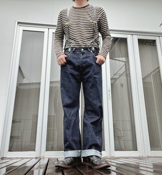T-shirt manica lunga a righe orizzontali grigia di Thom Browne