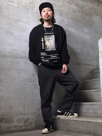 T-shirt manica lunga stampata nera di Moncler