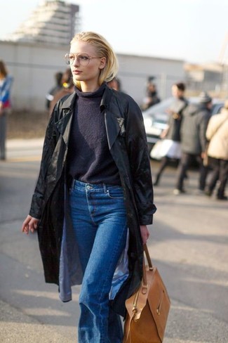 Borsa shopping in pelle marrone chiaro di Versace Jeans