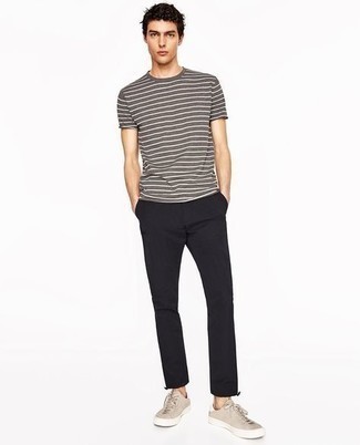 T-shirt girocollo a righe orizzontali grigio scuro di Polo Ralph Lauren