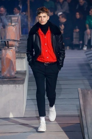 Camicia a maniche lunghe a righe verticali rossa di Calvin Klein