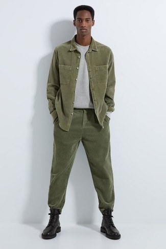 Camicia a maniche lunghe di velluto a coste verde oliva di Polo Ralph Lauren
