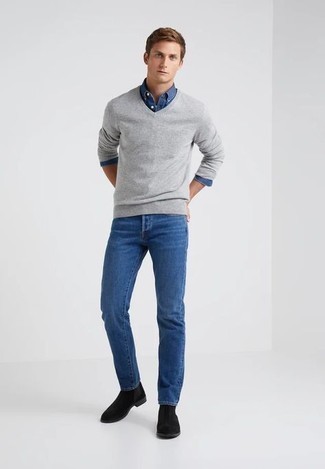 Camicia a maniche lunghe in chambray blu di Polo Ralph Lauren