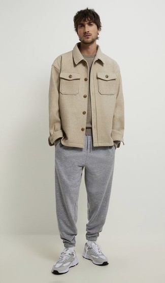 Camicia giacca di lana beige di AMI Alexandre Mattiussi