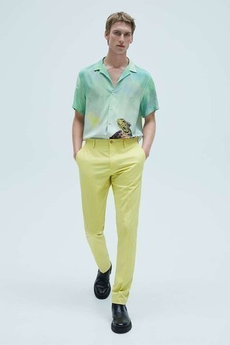 Camicia a maniche corte stampata verde menta di Gucci
