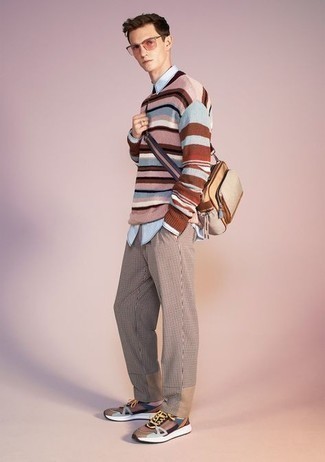 Maglione girocollo a righe orizzontali multicolore di AMI Alexandre Mattiussi