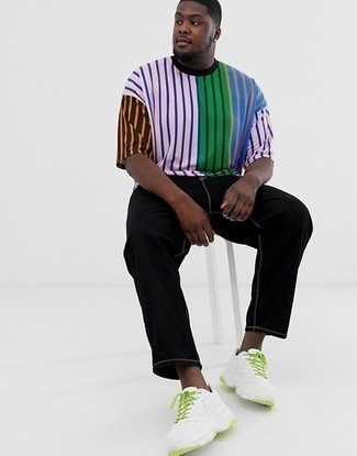 T-shirt girocollo a righe verticali multicolore di Nicholas Daley