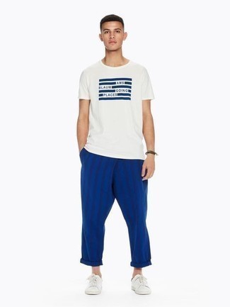 T-shirt girocollo stampata bianca e blu scuro di Polo Ralph Lauren