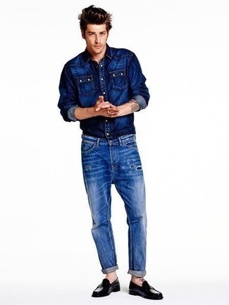 Camicia di jeans blu scuro di Armani Exchange