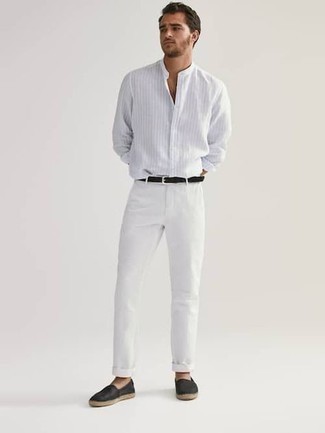 Camicia a maniche lunghe a righe verticali bianca di Saint Laurent