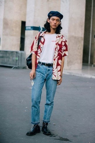 Camicia a maniche corte stampata rossa di Dolce & Gabbana