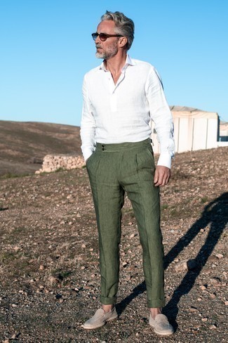 Pantaloni eleganti di lino verde oliva di Boglioli