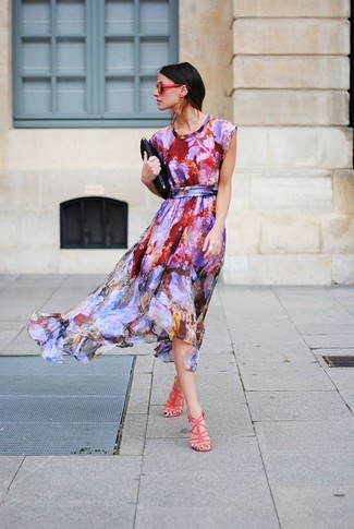 Vestito longuette stampato multicolore di Flounce London