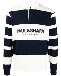 Maglia  a polo a righe orizzontali bianca e blu scuro di Paul & Shark