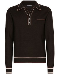 Maglia  a polo di lana marrone scuro di Dolce & Gabbana