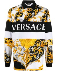 Maglia  a polo stampata bianca di Versace