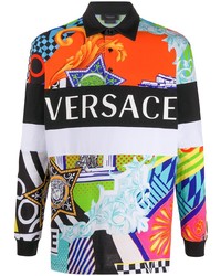 Maglia  a polo stampata multicolore di Versace