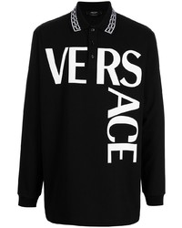 Maglia  a polo stampata nera e bianca di Versace