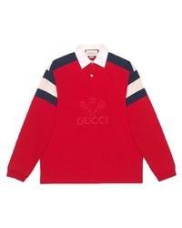 Maglia  a polo stampata rossa di Gucci