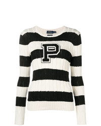 Maglione a trecce a righe orizzontali nero e bianco di Polo Ralph Lauren