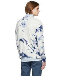 Maglione con scollo a v effetto tie-dye bianco e blu scuro di Massimo Alba