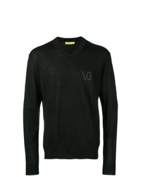 Maglione con scollo a v nero di Versace Jeans