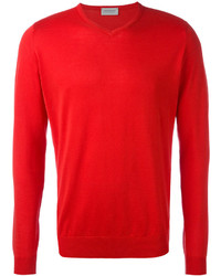 Maglione con scollo a v rosso di John Smedley