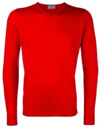Maglione con scollo a v rosso di John Smedley