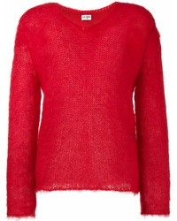 Maglione con scollo a v rosso di Saint Laurent