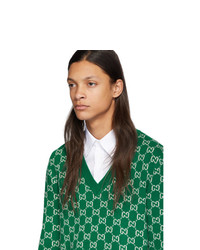 Maglione con scollo a v stampato verde di Gucci