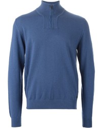 Maglione con zip blu di Z Zegna