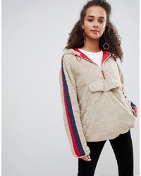Maglione con zip di pile beige di Bershka