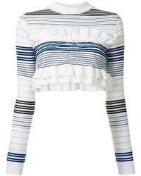 Maglione corto a righe orizzontali bianco e blu scuro di Stella McCartney