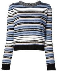 Maglione corto a righe orizzontali bianco e blu di Proenza Schouler
