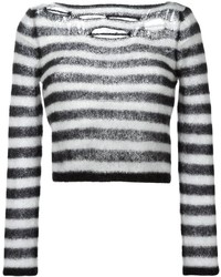 Maglione corto a righe orizzontali nero e bianco di Saint Laurent