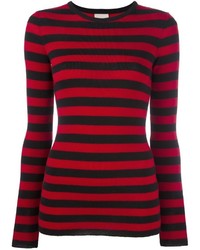 Maglione di lana a righe orizzontali rosso di Laneus