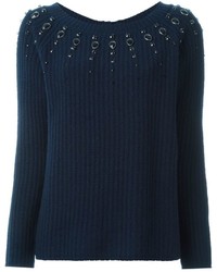 Maglione di lana decorato blu scuro di Twin-Set
