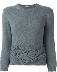 Maglione di lana ricamato grigio scuro di Ermanno Scervino