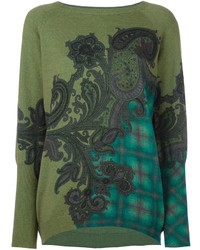 Maglione di lana stampato verde scuro di Etro