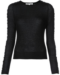 Maglione di seta a righe orizzontali nero di Helmut Lang