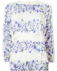 Maglione girocollo a fiori bianco e blu di Giambattista Valli