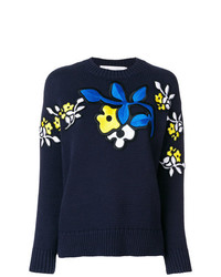 Maglione girocollo a fiori blu scuro di Victoria Victoria Beckham