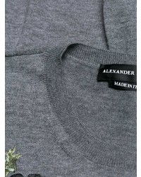 Maglione girocollo a fiori grigio di Alexander McQueen