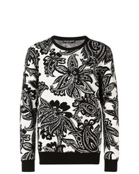 Maglione girocollo a fiori nero e bianco di Alexander McQueen