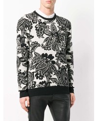 Maglione girocollo a fiori nero e bianco di Alexander McQueen