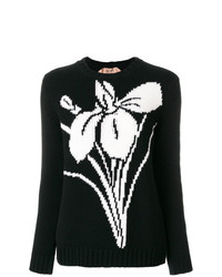 Maglione girocollo a fiori nero e bianco di N°21