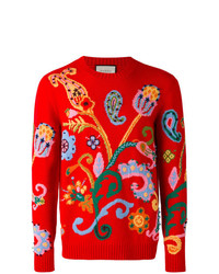 Maglione girocollo a fiori rosso di Gucci