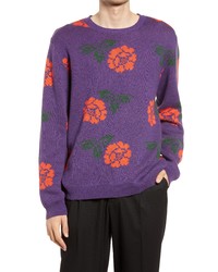 Maglione girocollo a fiori viola