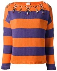 Maglione girocollo a righe orizzontali arancione di Stella Jean